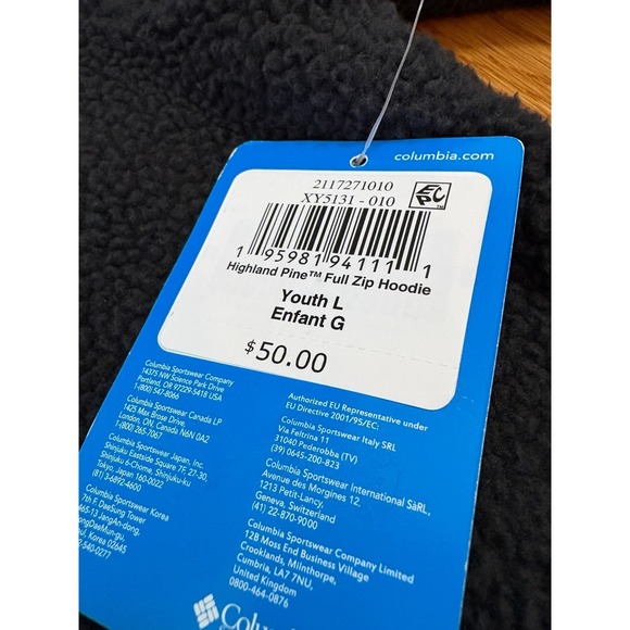 New boy kids Columbia Youth Large Black $50 Fleece Full Zip Hoodie Highland Pine - Picture 8 of 9